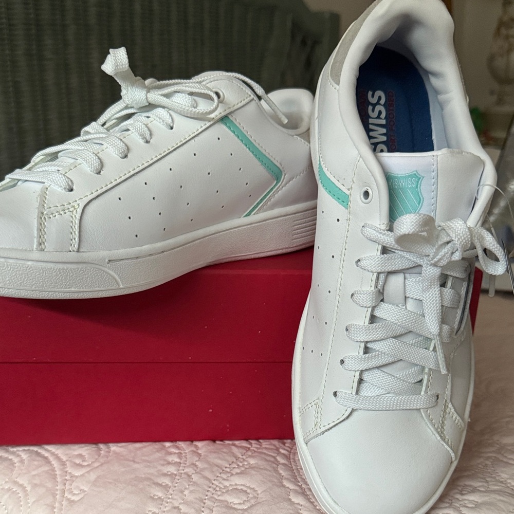 K-Swiss Classic White Sneakers with Aqua Details